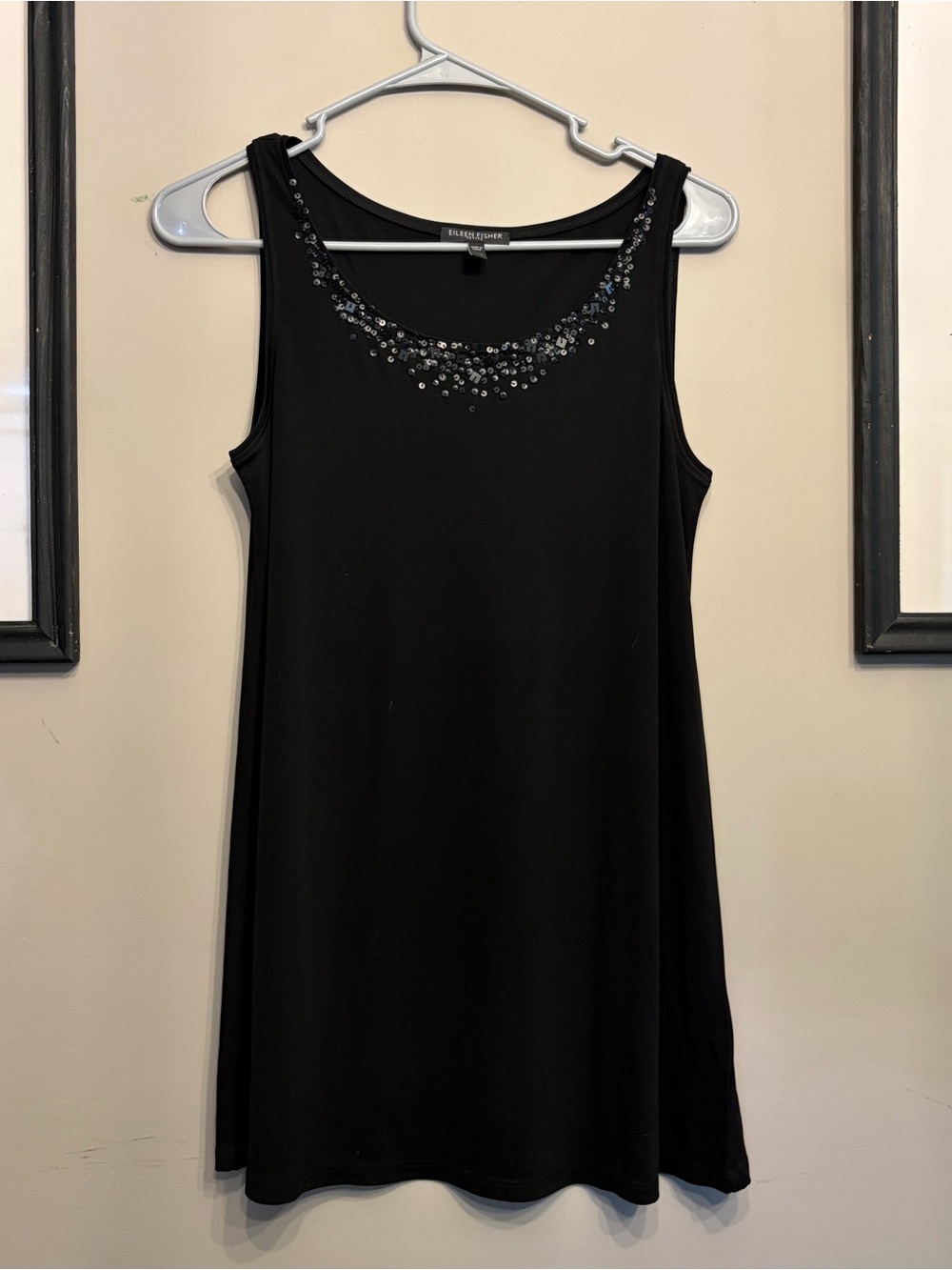 Eileen Fisher Stretch Silk Jersey Embellished Sequin Shell Tank Top Size PM